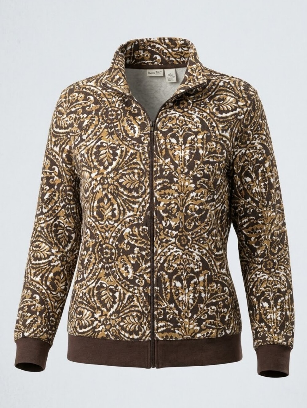 Kim Rogers Brown Paisley Full Zip Cotton Athletic Women Athleisure Jacket 1X